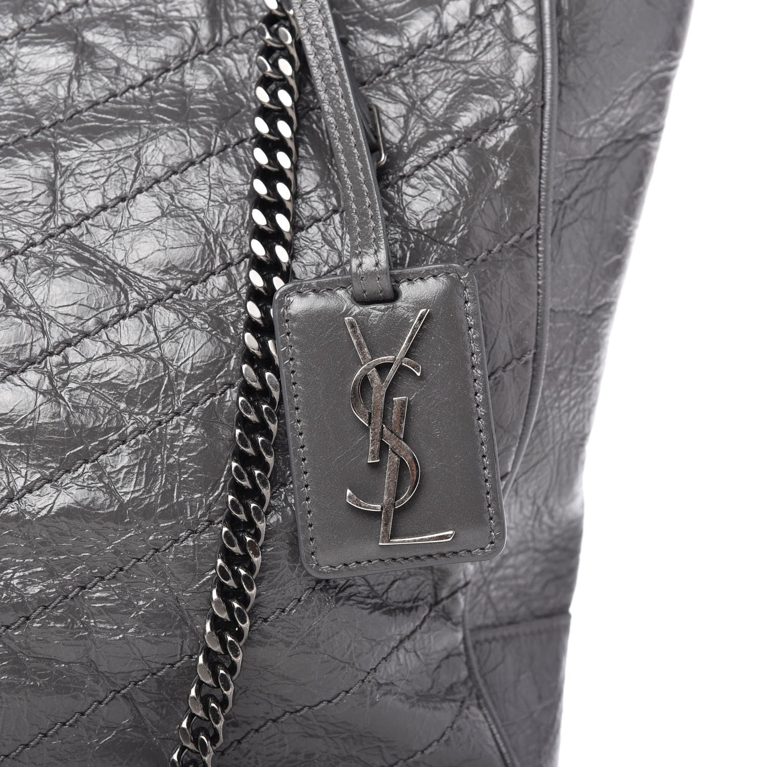 Saint Laurent Crinkled Calfskin Matelasse Monogram Large Niki Shopping Tote Bag Grey 10 of 12