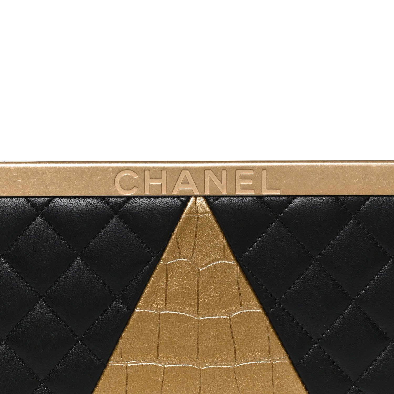 Chanel Lambskin Metallic Calfskin Crocodile Embossed Clutch Black Gold 8 of 15
