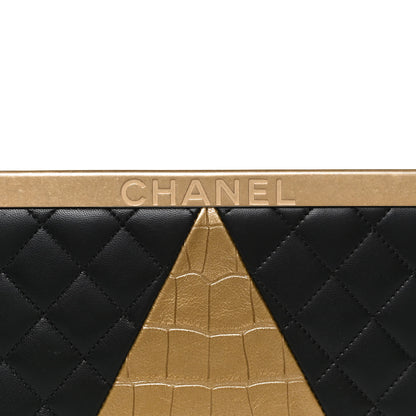 Chanel Lambskin Metallic Calfskin Crocodile Embossed Clutch Black Gold 8 of 15