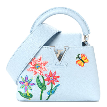 Louis Vuitton LV X YK Taurillon Inlaid Kusama Flowers Mini Capucines Pale Blue 1 of 8