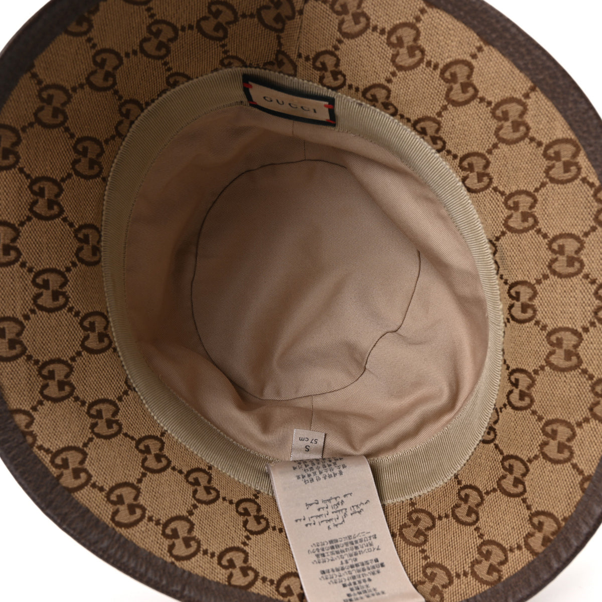 Gucci Monogram Textured Dollar Calfskin GG Jago Bucket Hat S Cacao Beige 8 of 10