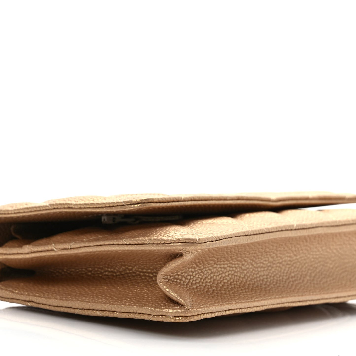 Pearly Caviar Quilted Wallet On Chain WOC Gold