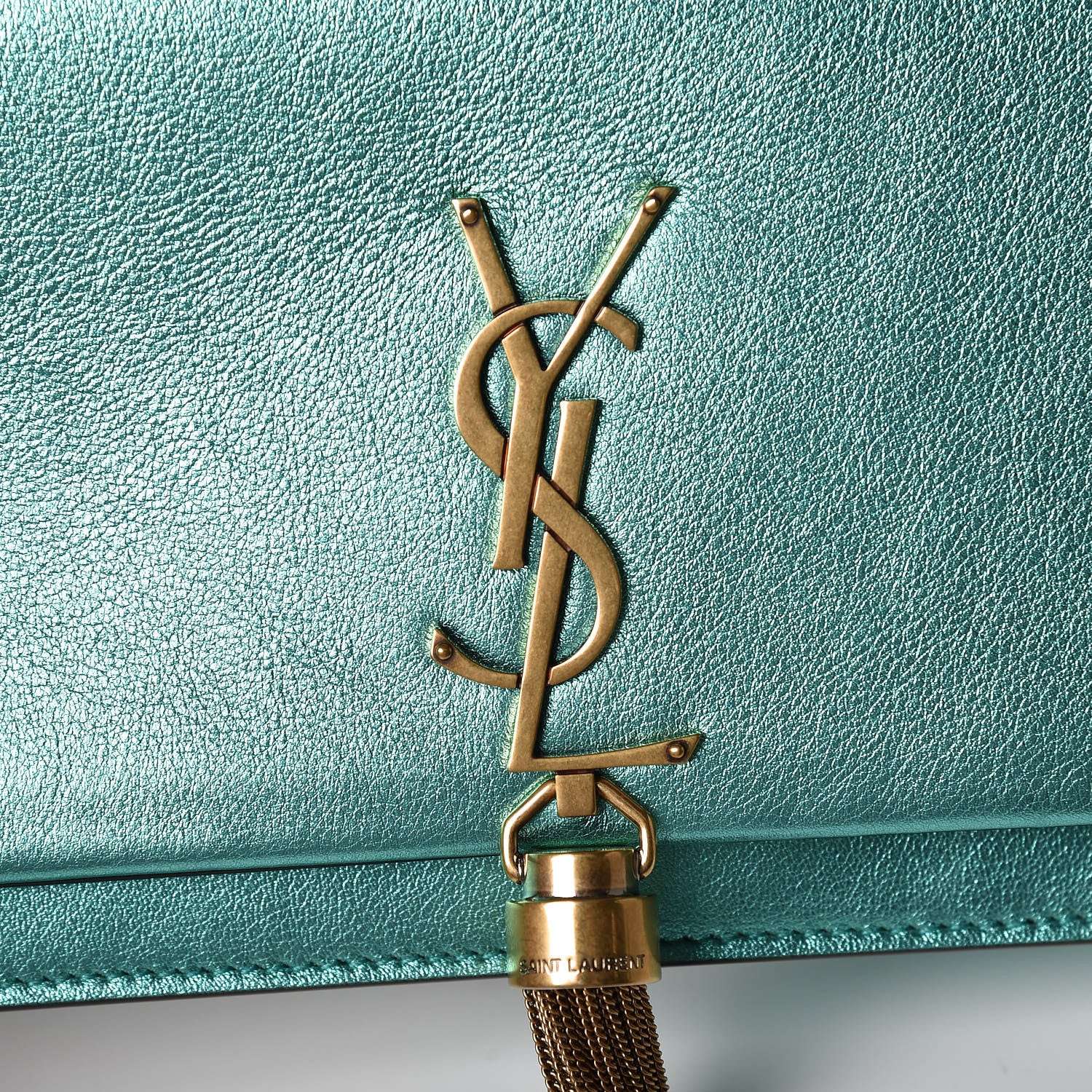Saint Laurent Laminated Calfskin Classic Monogram Kate Tassel Chain Wallet Green 10 of 10