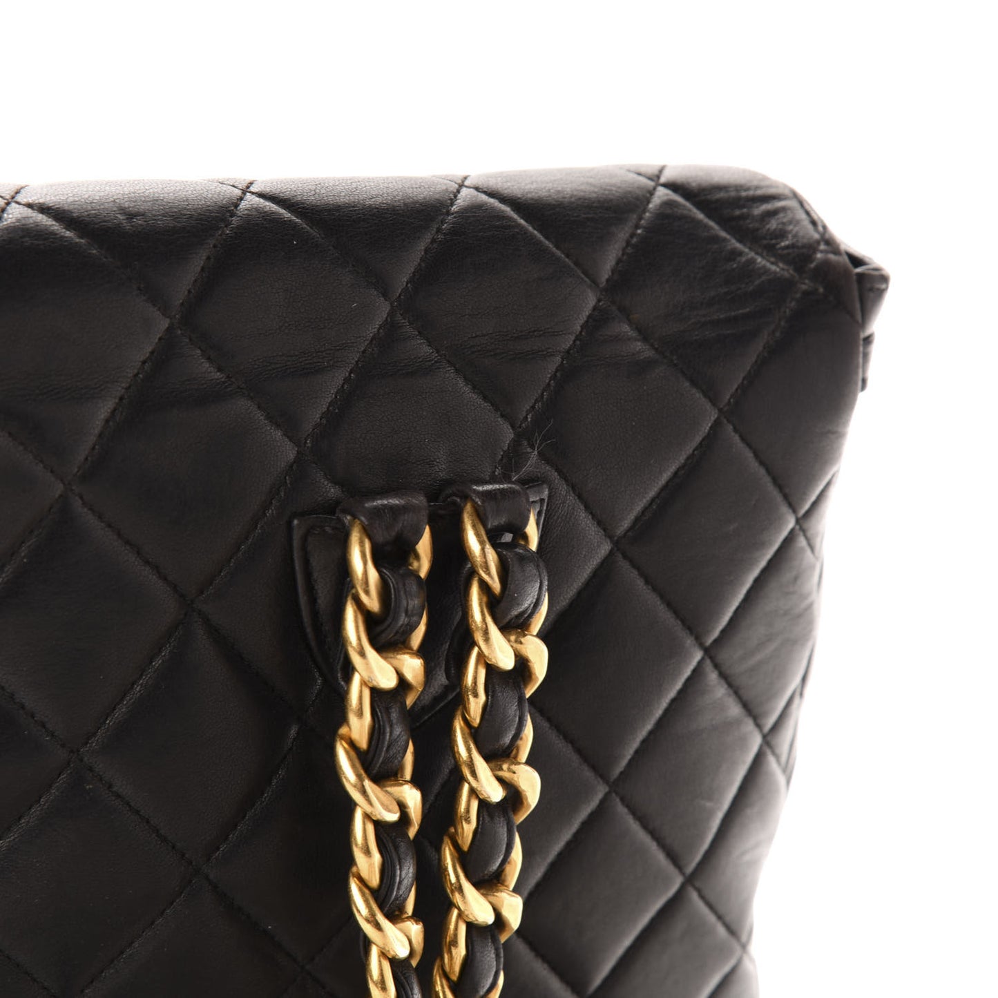 Lambskin Quilted Drawstring Backpack Black