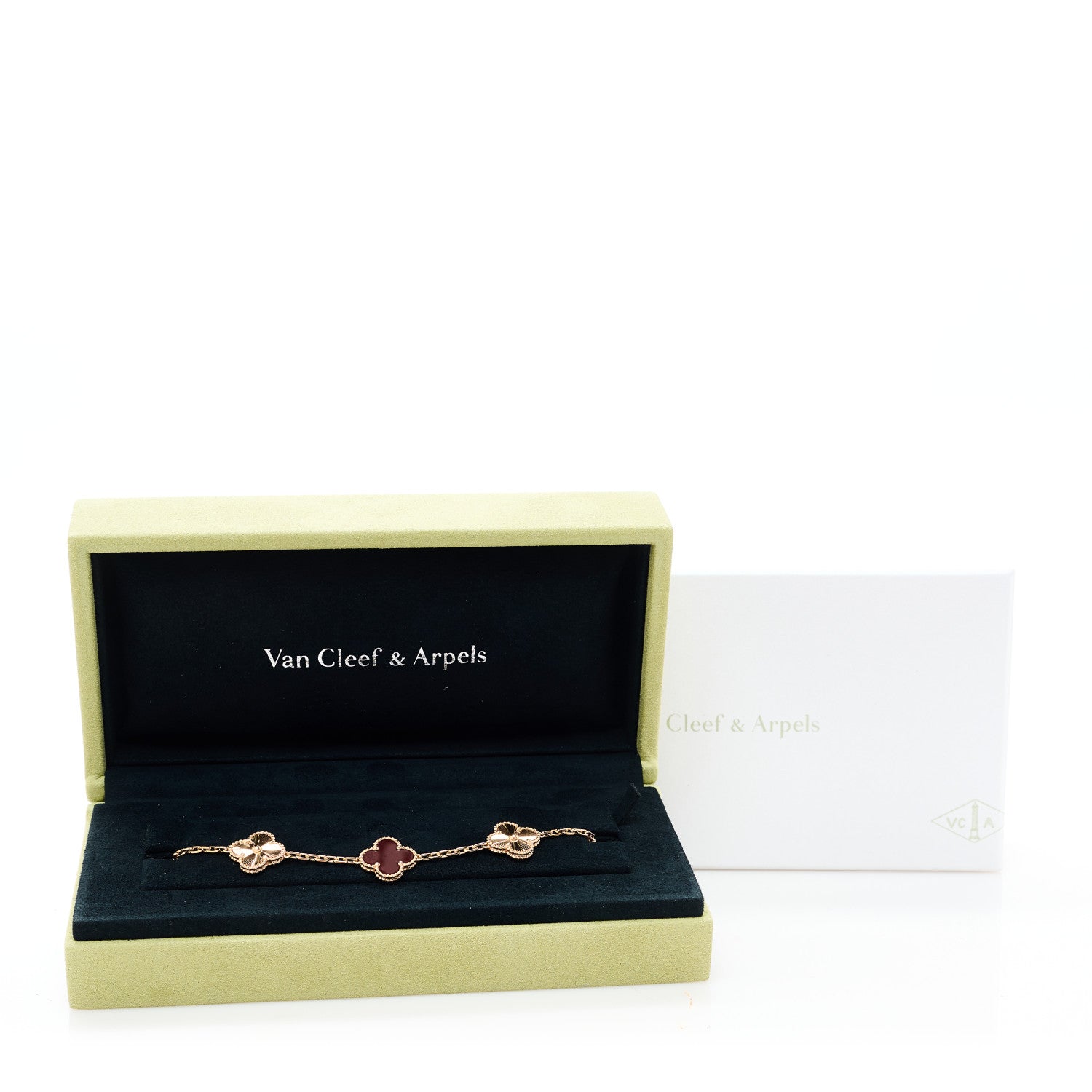 Van Cleef & Arpels 18K Rose Gold Carnelian 5 Motifs Guilloche Vintage Alhambra Bracelet 5 of 5