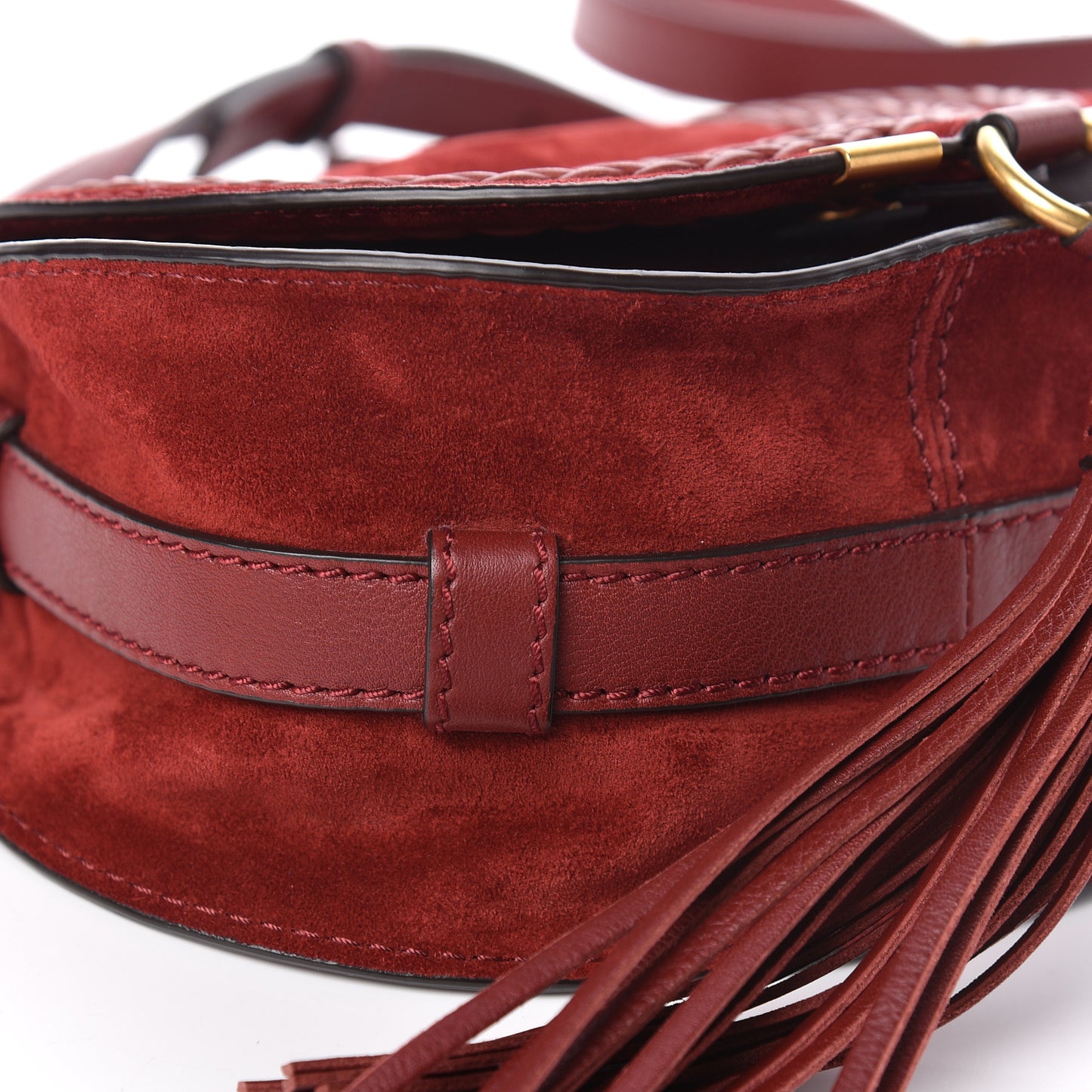 Suede Calfskin Braided Mini Marcie Round Crossbody Bag Red