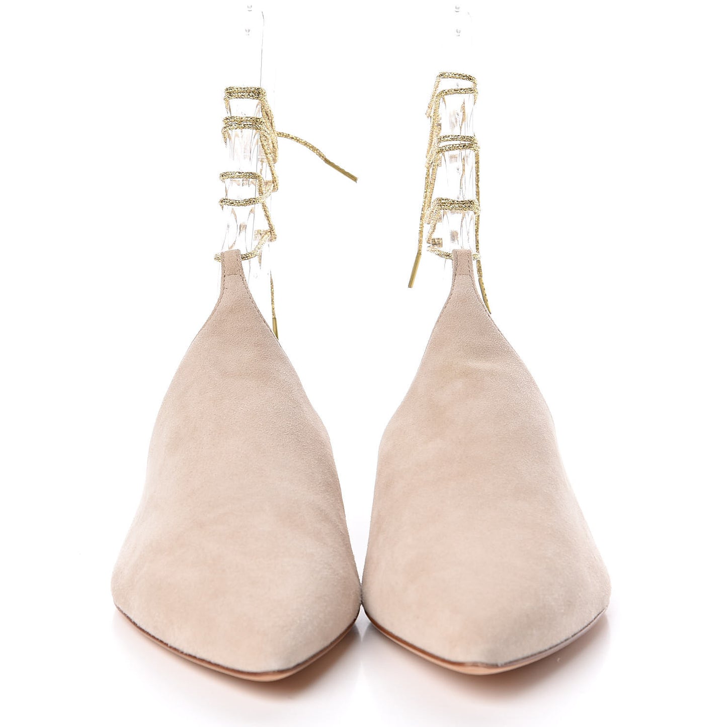 Suede Pointed Toe Mules 39.5 Beige Gold