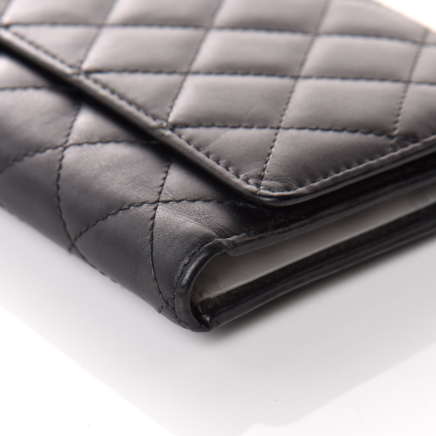 Calfskin Quilted Cambon Flap Wallet Black White