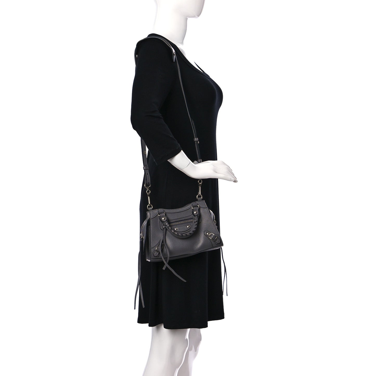 Grained Calfskin Neo Classic Silver Hardware Mini City Dark Grey