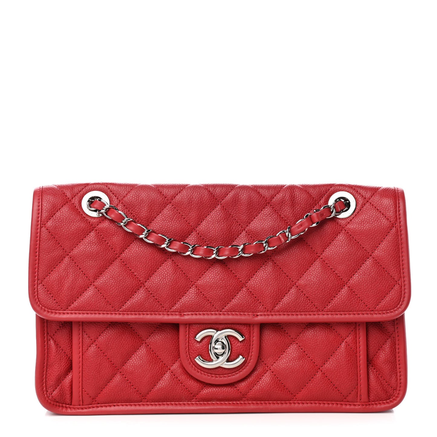 Caviar Quilted Large French Riviera Flap Red