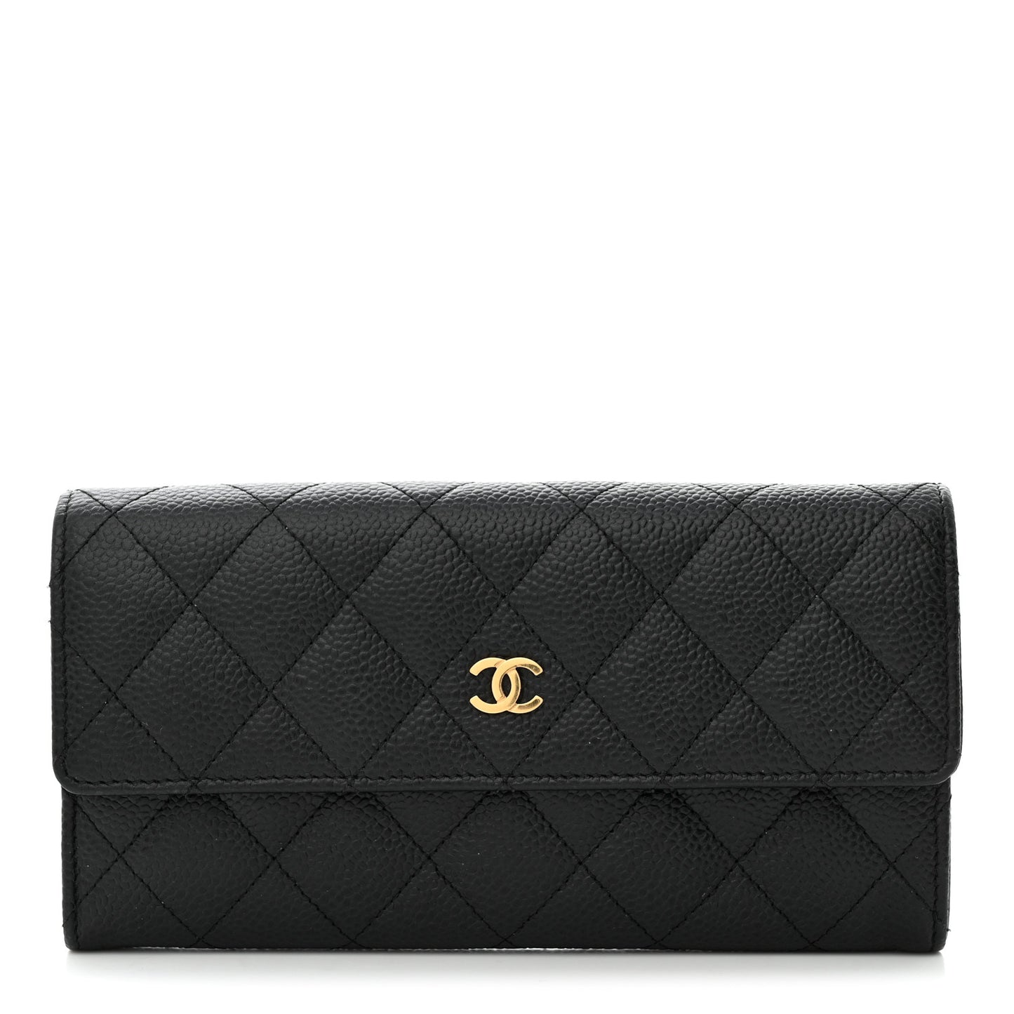 Caviar Quilted Large Gusset Flap Wallet Black