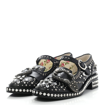Gucci Calfskin Crystal Studded Womens Queercore Brogue Monk Strap Loafers 35.5 Black 3 of 10