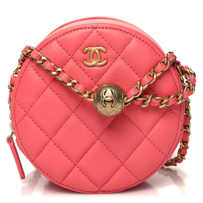 Chanel Lambskin Quilted Round Pearl Crush Clutch With Chain Pink 1 of 10