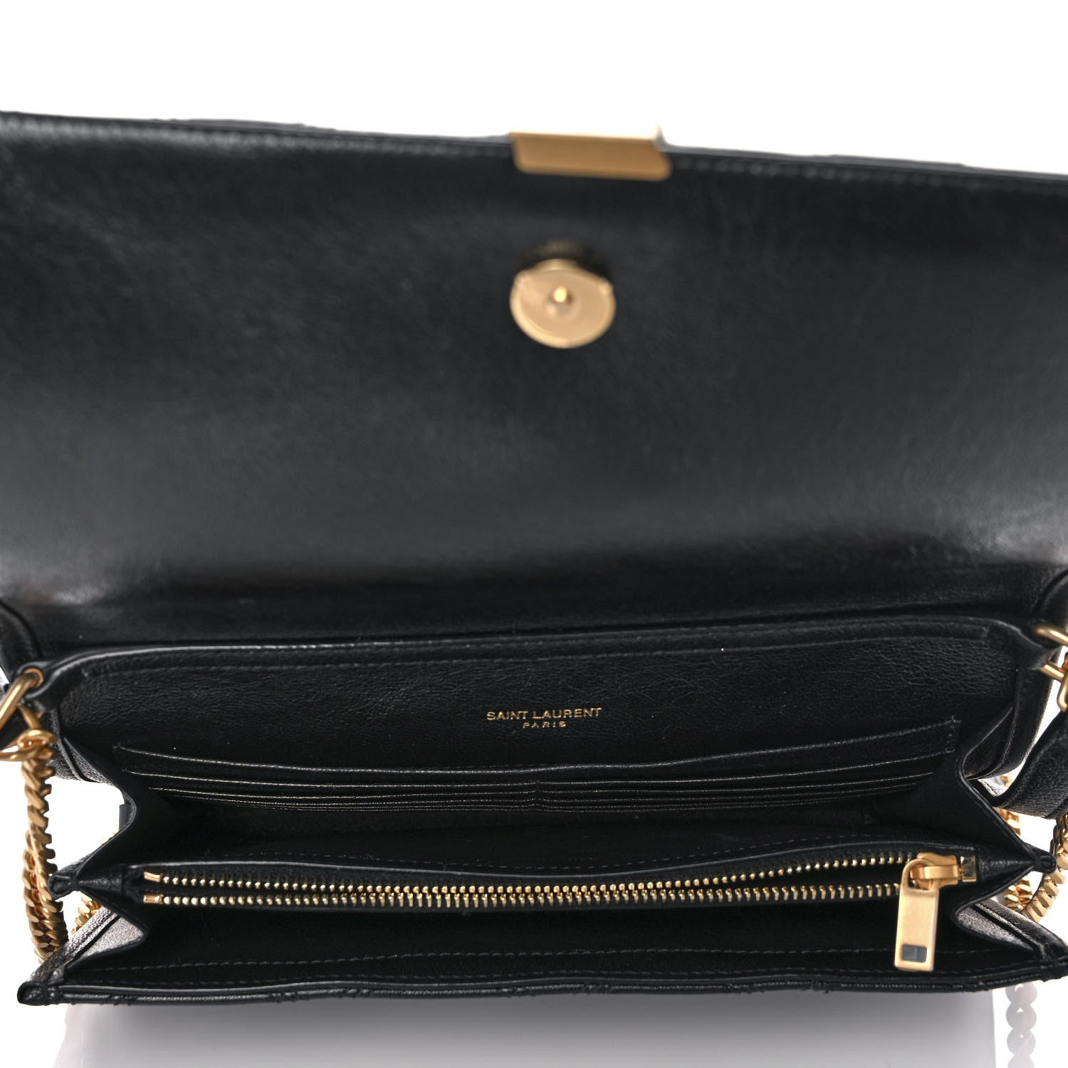Saint Laurent Lambskin Diamond Quilted Becky Chain Wallet Black 5 of 10
