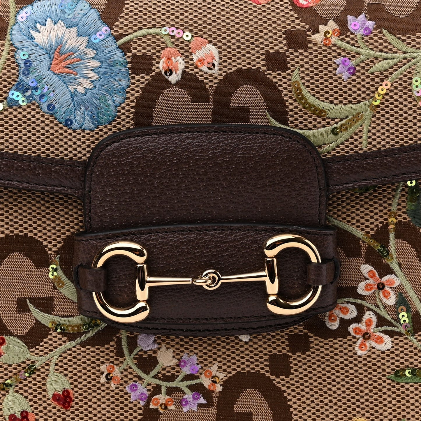 Monogram Jumbo GG Textured Dollar Calfskin Embroidered Horsebit 1955 Shoulder Bag Camel Ebony New Acero Multicolor