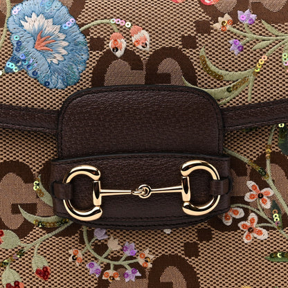 Gucci Monogram Jumbo GG Textured Dollar Calfskin Embroidered Horsebit 1955 Shoulder Bag Camel Ebony New Acero Multicolor 9 of 11