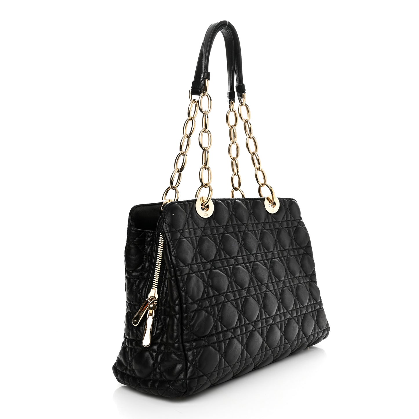 Lambskin Cannage Small Dior Soft Zipped Shopping Tote Black