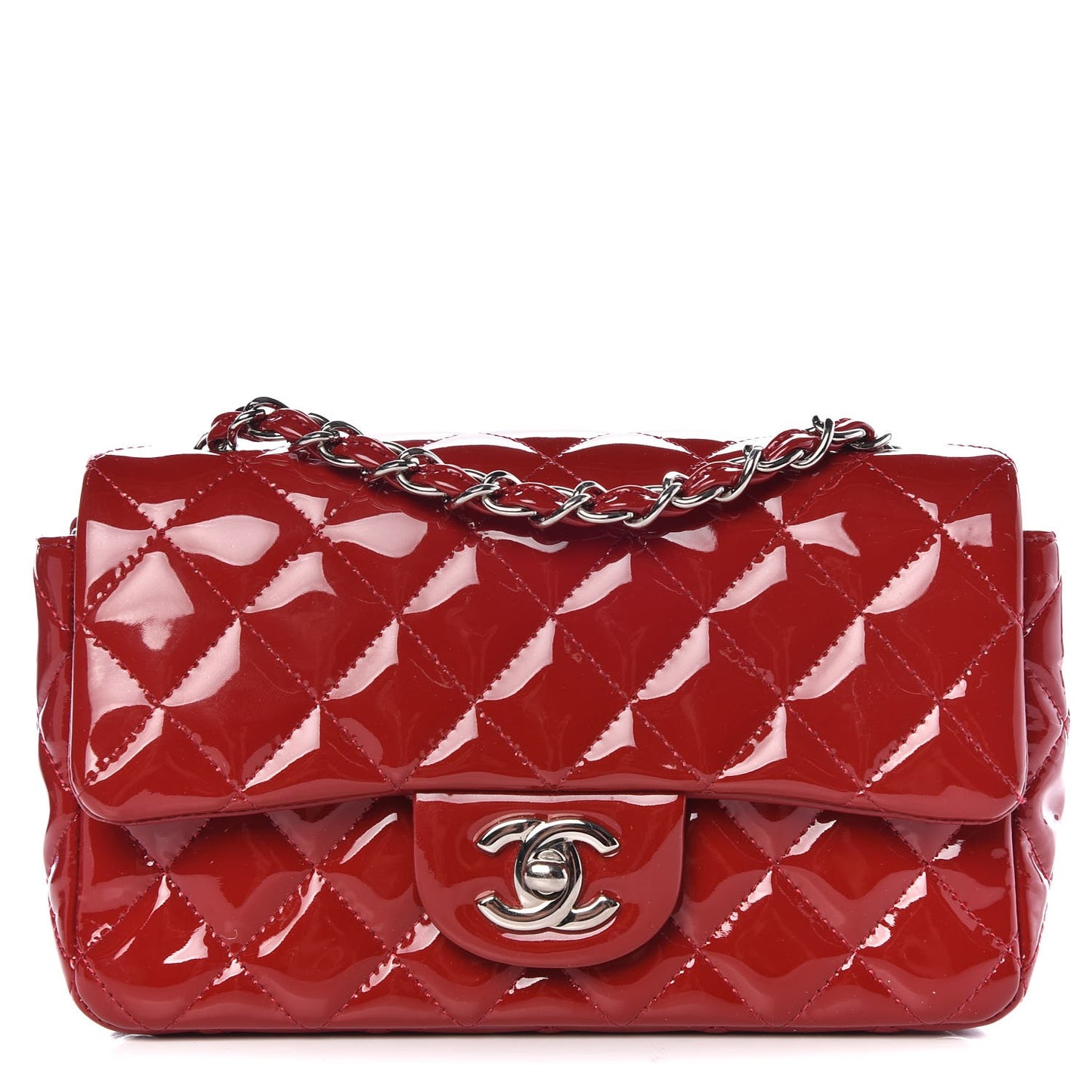 Patent Calfskin Quilted Mini Rectangular Flap Red