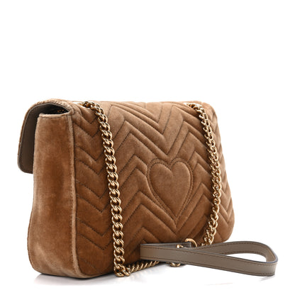 Gucci Velvet Matelasse Medium GG Marmont Shoulder Bag Taupe 3 of 12