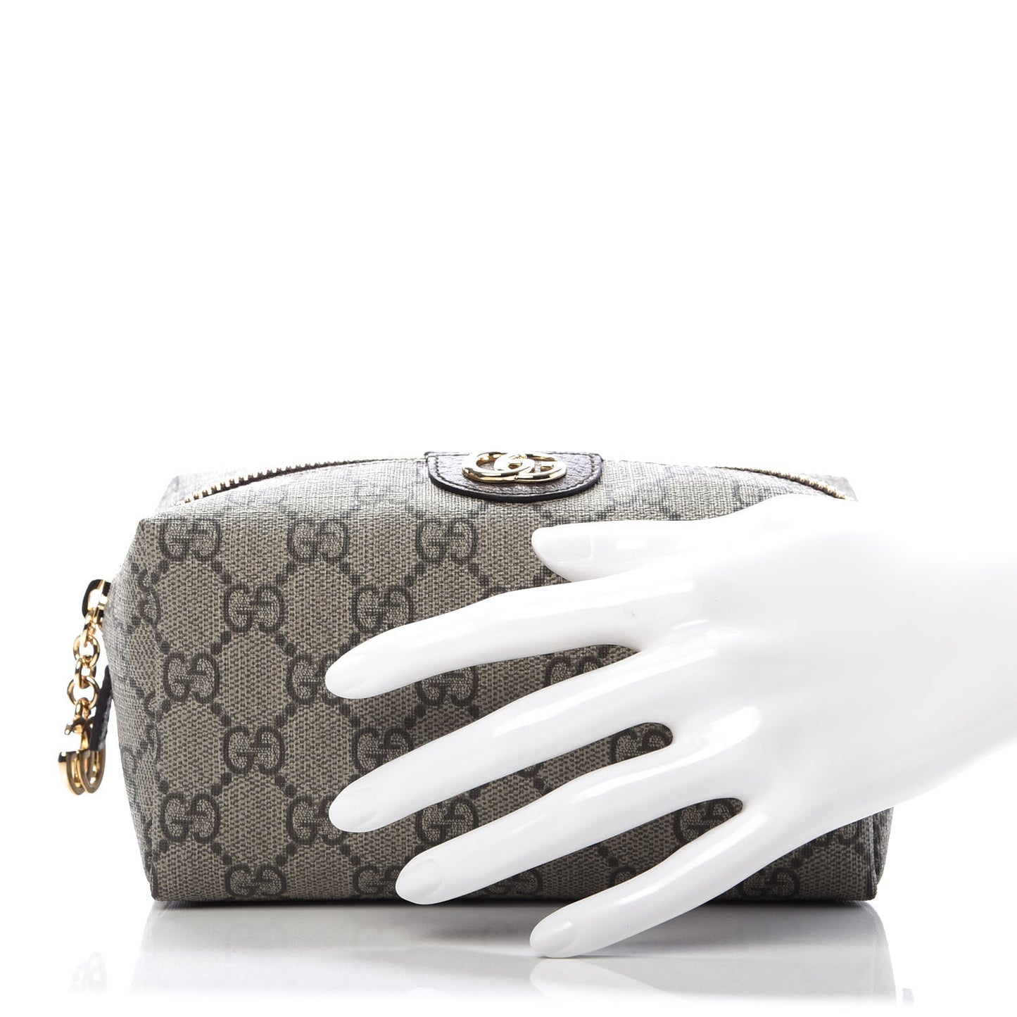 Soft GG Supreme Monogram Calfskin Medium Ophidia Cosmetic Case Beige Ebony New Acero