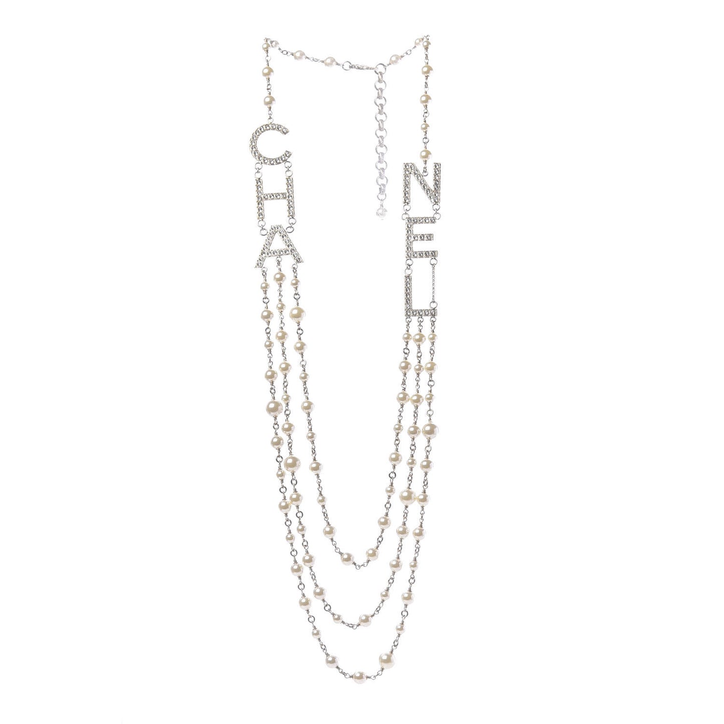 Pearl Crystal Cha-Nel Logo Necklace Gold