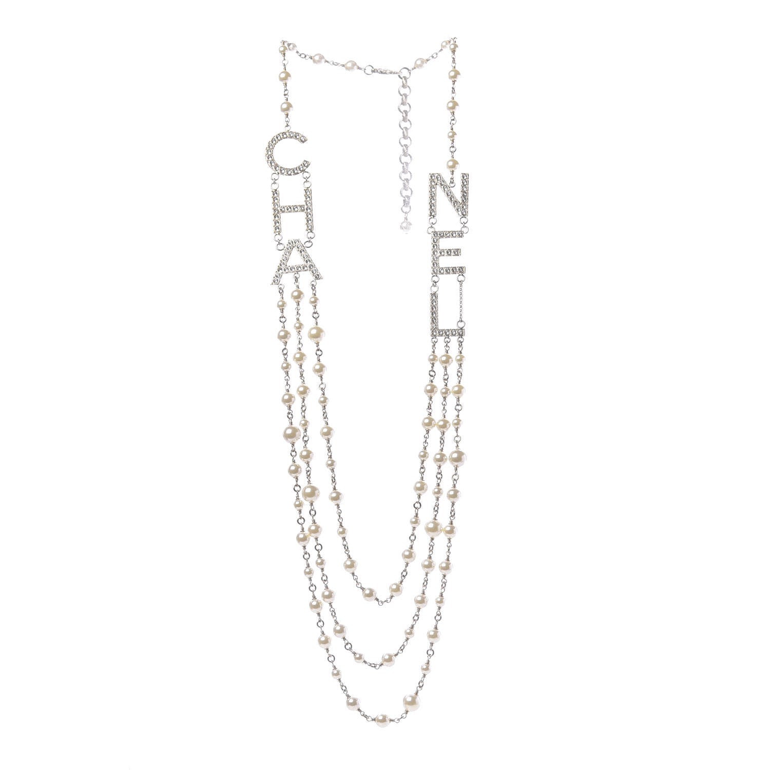 Chanel Pearl Crystal Cha-Nel Logo Necklace Gold 3 of 6