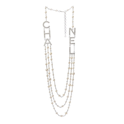 Chanel Pearl Crystal Cha-Nel Logo Necklace Gold 3 of 6