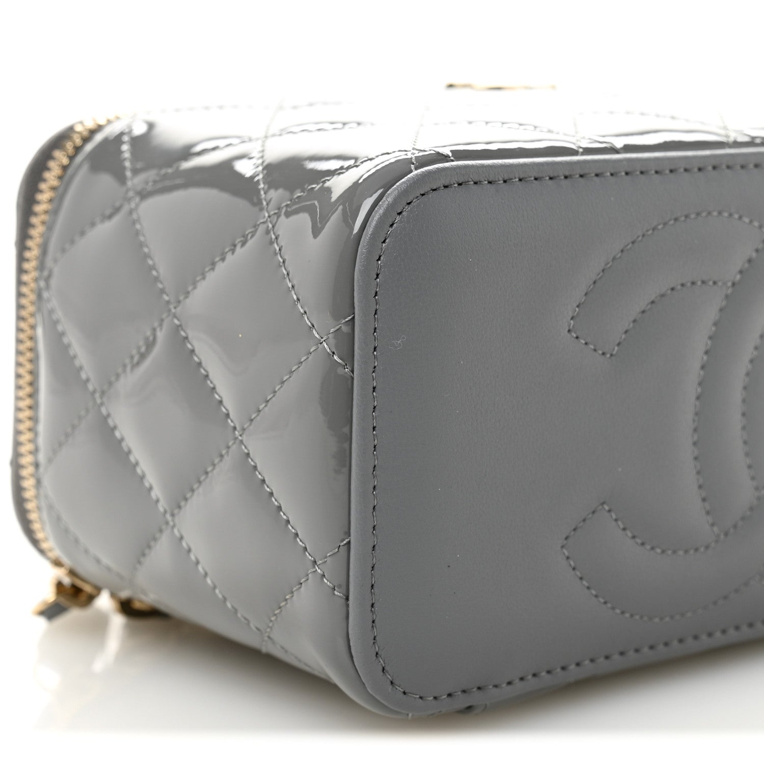 Chanel Patent Quilted Quilted Small Top Handle Vanity Case With Chain Grey 9 of 11