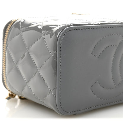 Chanel Patent Quilted Quilted Small Top Handle Vanity Case With Chain Grey 9 of 11