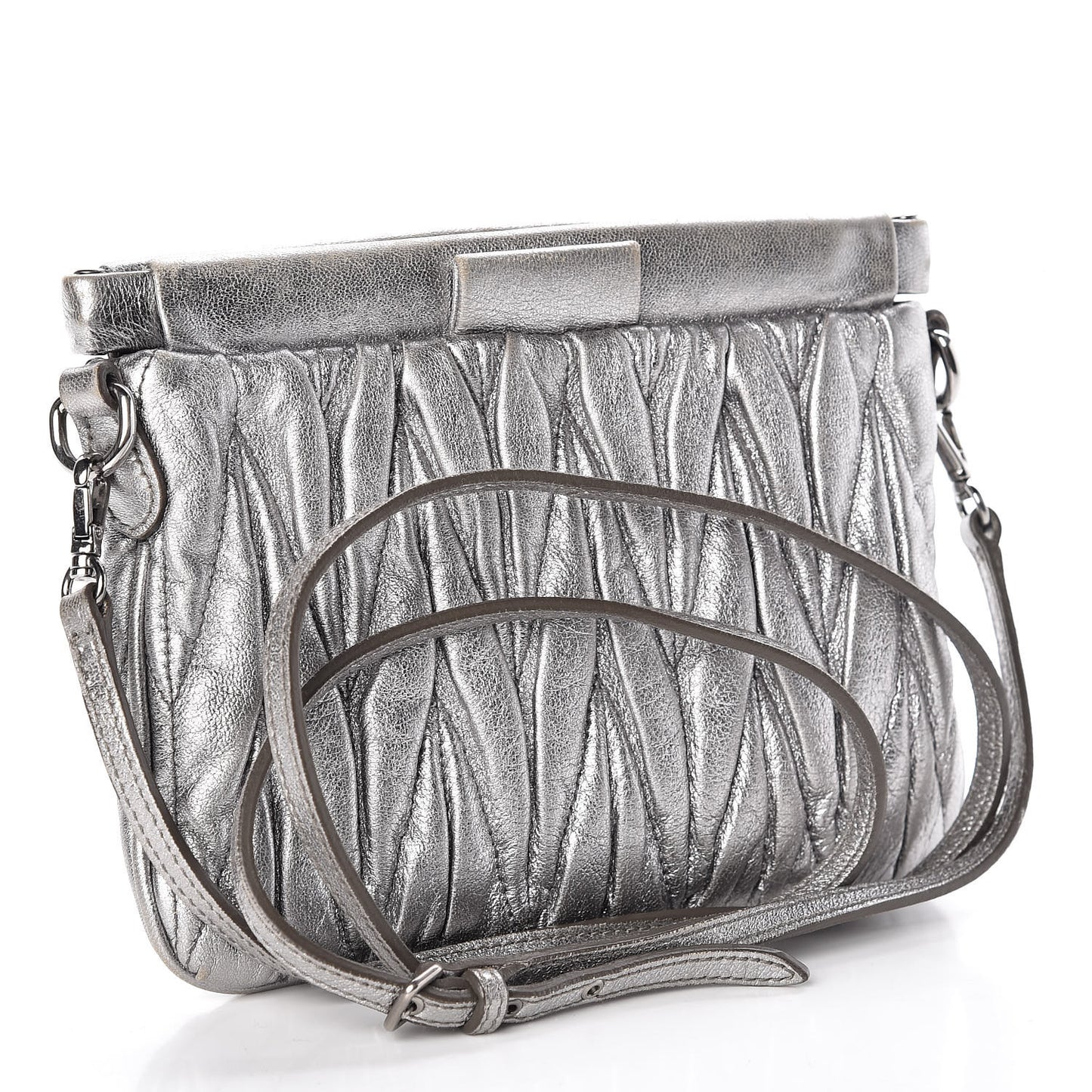 Metallic Nappa Matelasse Clutch Cromo