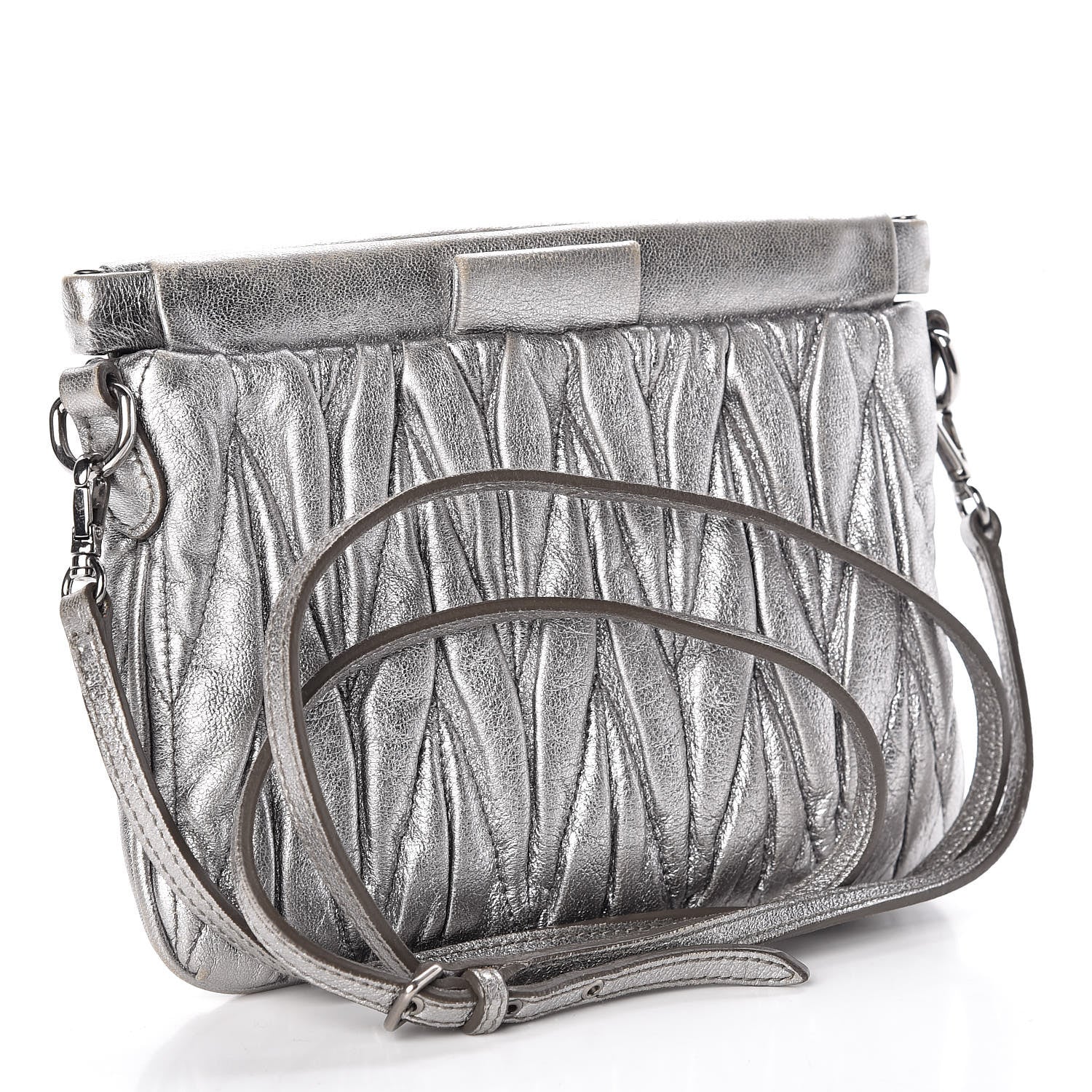 Miu Miu Metallic Nappa Matelasse Clutch Cromo 3 of 14