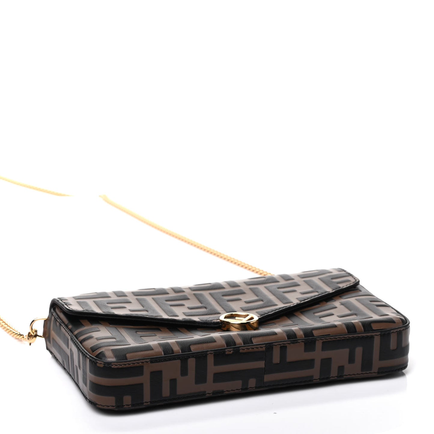 Vitello Soft F is Fendi Bi-Color FF 1974 Embossed Envelope Wallet On Chain with Pouches Maya Black