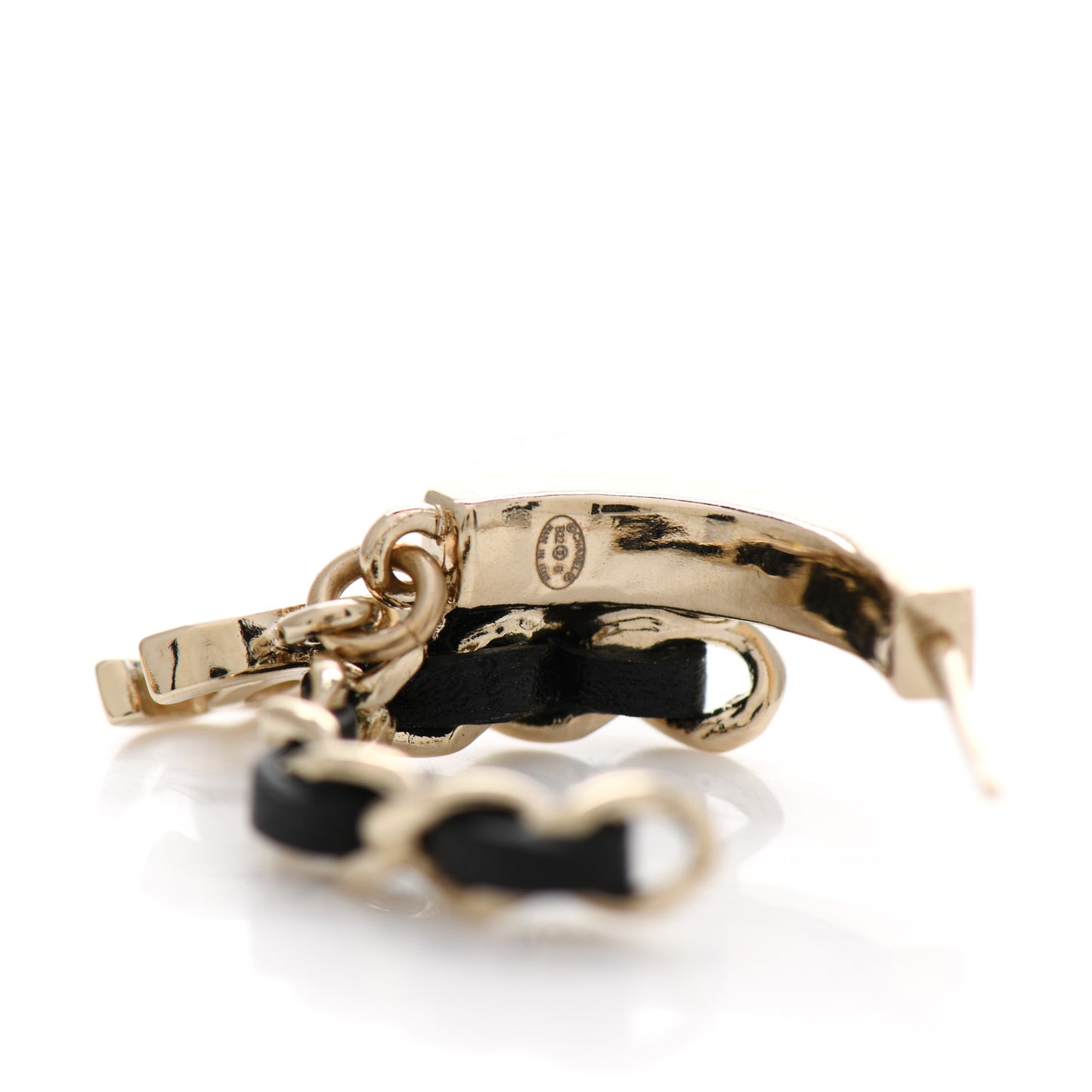 Metal Lambskin CC Chain Hoop Earrings Gold Black