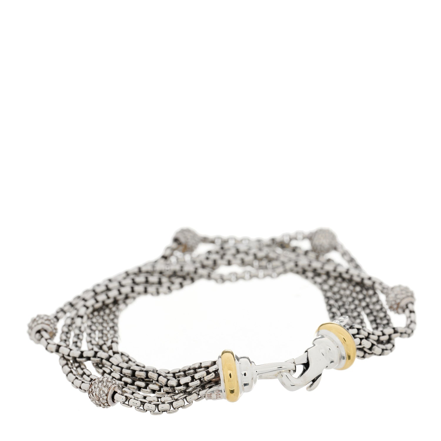 David Yurman Sterling Silver 18K Yellow Gold Diamond Pave Bead Multi Strand Bracelet 3 of 3