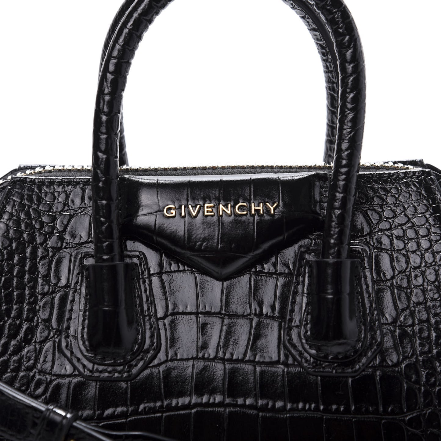 Calfskin Crocodile Embossed Mini Antigona Black