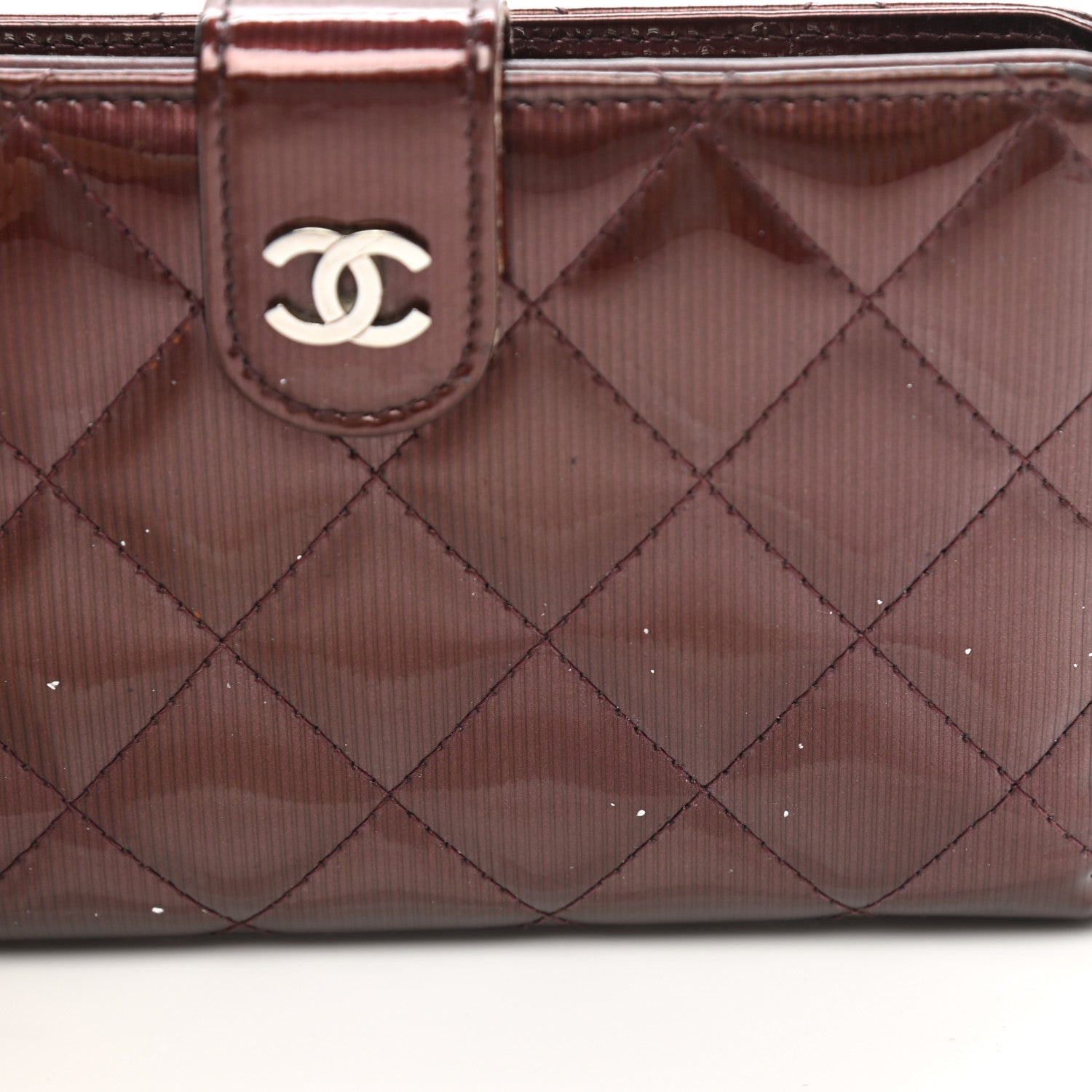 Chanel Patent Quilted Zip Pocket Wallet Burgundy 12 of 13