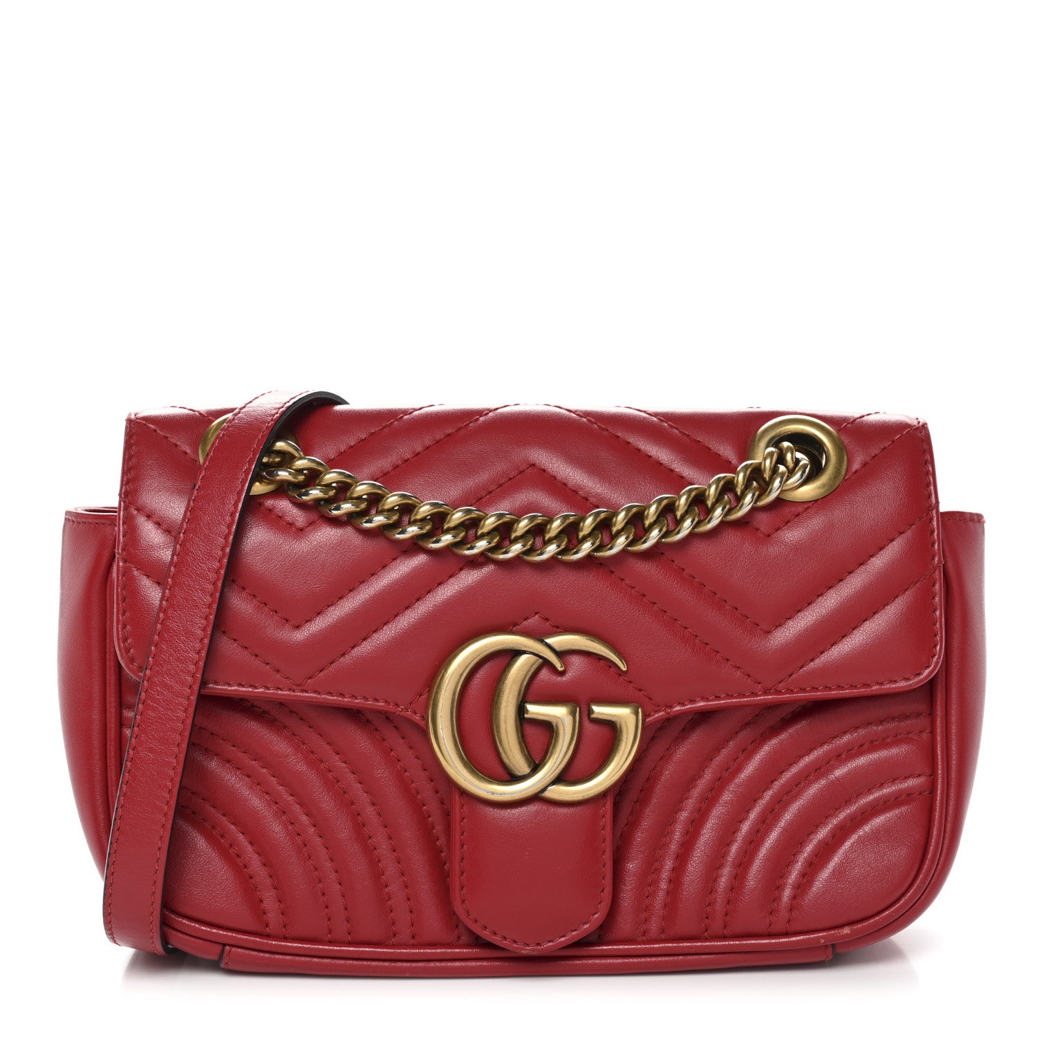 Gucci Calfskin Matelasse Mini GG Marmont Shoulder Bag Hibiscus Red 1 of 11