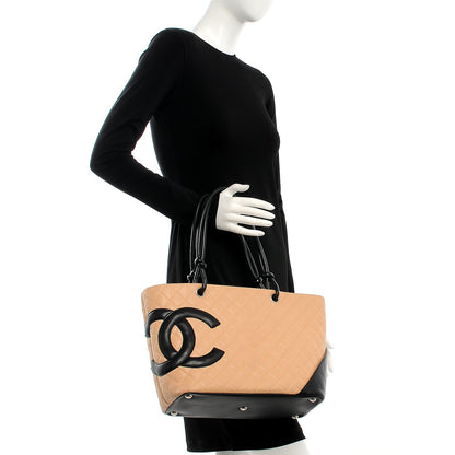 Chanel Calfskin Quilted Large Cambon Tote Beige Black 2 of 14