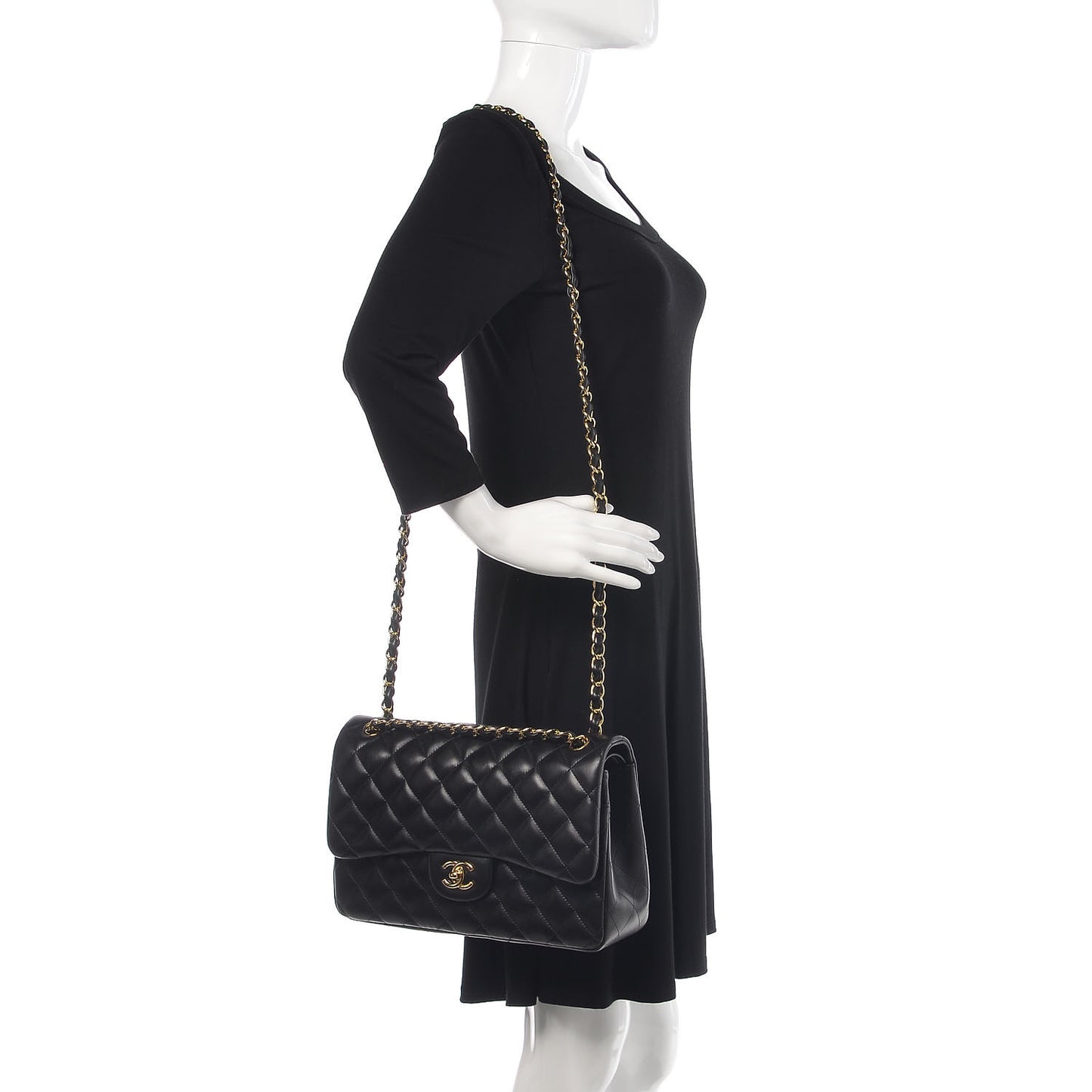 Lambskin Quilted Jumbo Double Flap Black