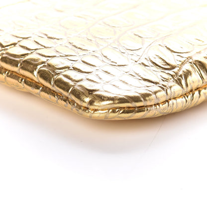 Chanel Metallic Calfskin Crocodile Embossed Cocodile Small Cosmetic Case Gold 8 of 10
