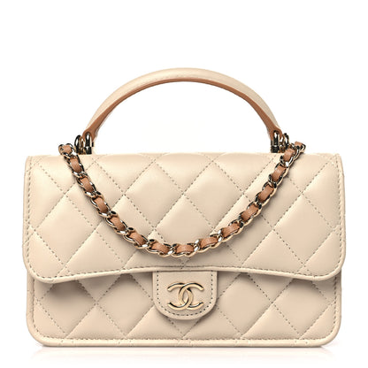 Chanel Lambskin Quilted Flap Phone Holder With Chain Beige Brown 1 of 10
