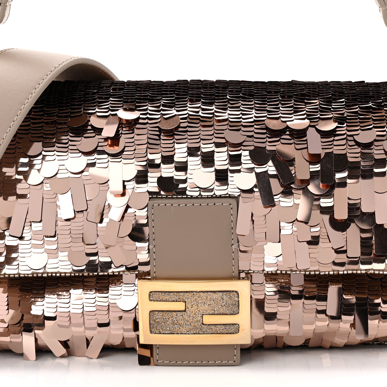 Fendi Sequin Paillettes Vitello Grace Sex and the City Baguette Tortora 8 of 10