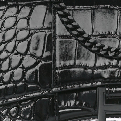 Balenciaga Shiny Calfskin Monochrome Crocodile Embossed Hourglass Chain Bag Black 8 of 10