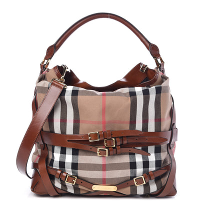 Burberry House Check Bridle Calfskin Medium Gosford Hobo Dark Tan 1 of 12