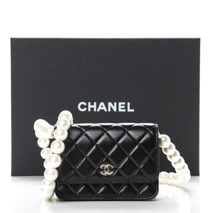 Chanel Calfskin Quilted Mini Maxi Pearls Wallet On Chain WOC Black 12 of 12