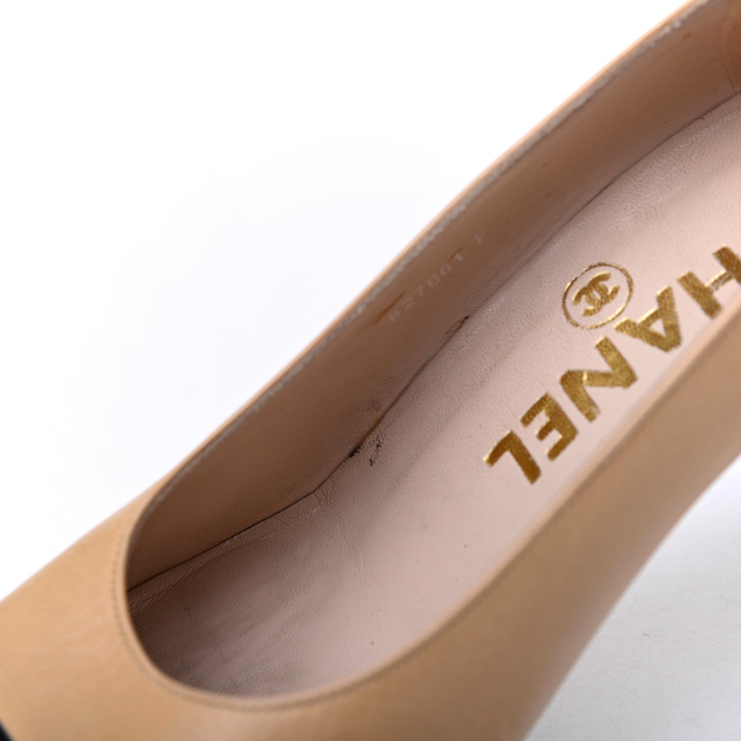 Lambskin Cap Toe CC Pumps 36 Beige Black