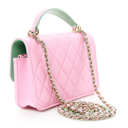 Chanel Lambskin Quilted Flap Phone Holder With Chain Pink Green 3 of 12