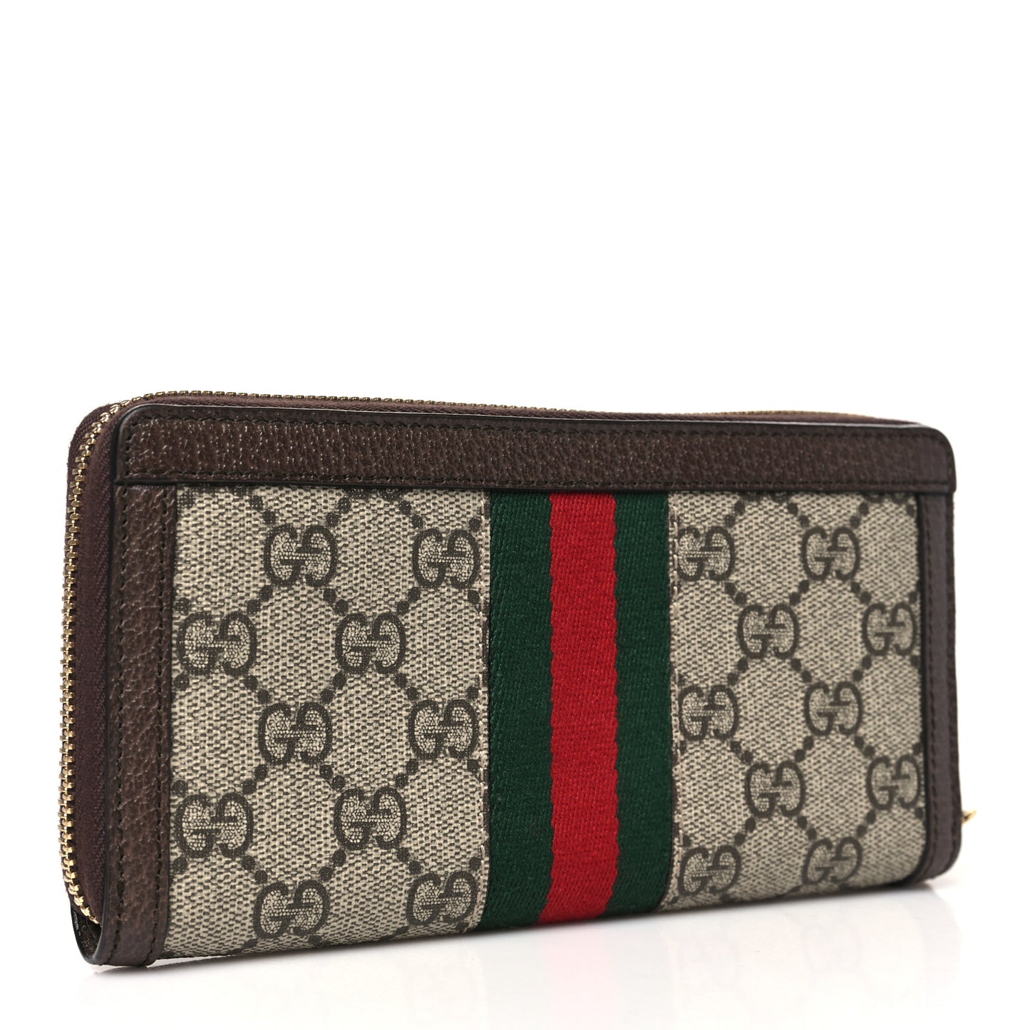 GG Supreme Monogram Web Ophidia Zip Around Wallet Brown