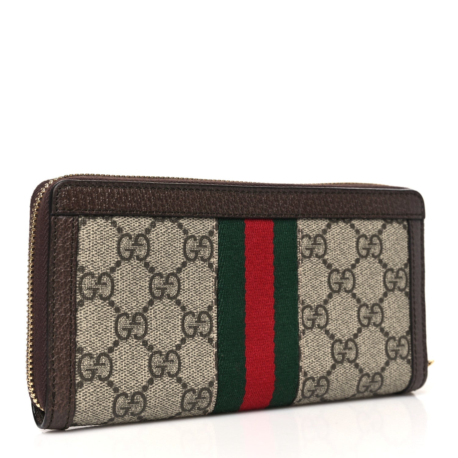 Gucci GG Supreme Monogram Web Ophidia Zip Around Wallet Brown 3 of 9