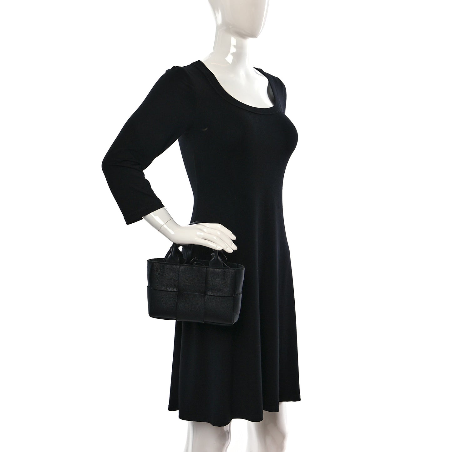 Grained Calfskin Maxi Intrecciato Mini Arco Tote Black